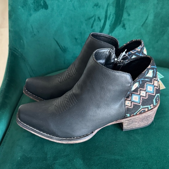 Roper Black Ankle Boots with Colorful Patterned Heel - Picture 6 of 7